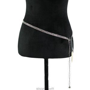 Primark Women's Triple Layer Glass Rhinestone Chain Hip & Waist Belt - Silver